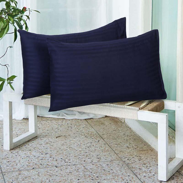 Pillow Covers - Striped Wonder Pillow Cover (Navy Blue) - Set Of Two