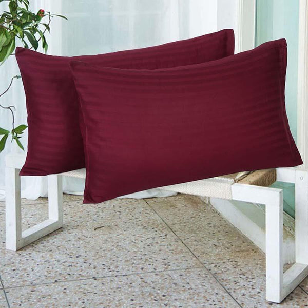 Buy Striped Wonder Pillow Cover (Wine) - Set Of Two Pillow Covers from Vaaree