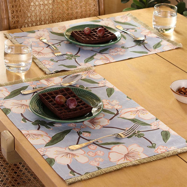 Table Mat - Badamwari Gardenia Placemat (Blue) - Set Of Two