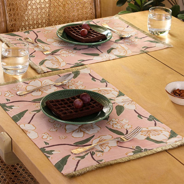 Table Mat - Badamwari Gardenia Placemat (Peach) - Set Of Two