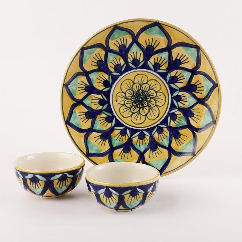 Buy Mindful Mandala Dinner Plate With Two Bowls Plate & bowl from Vaaree