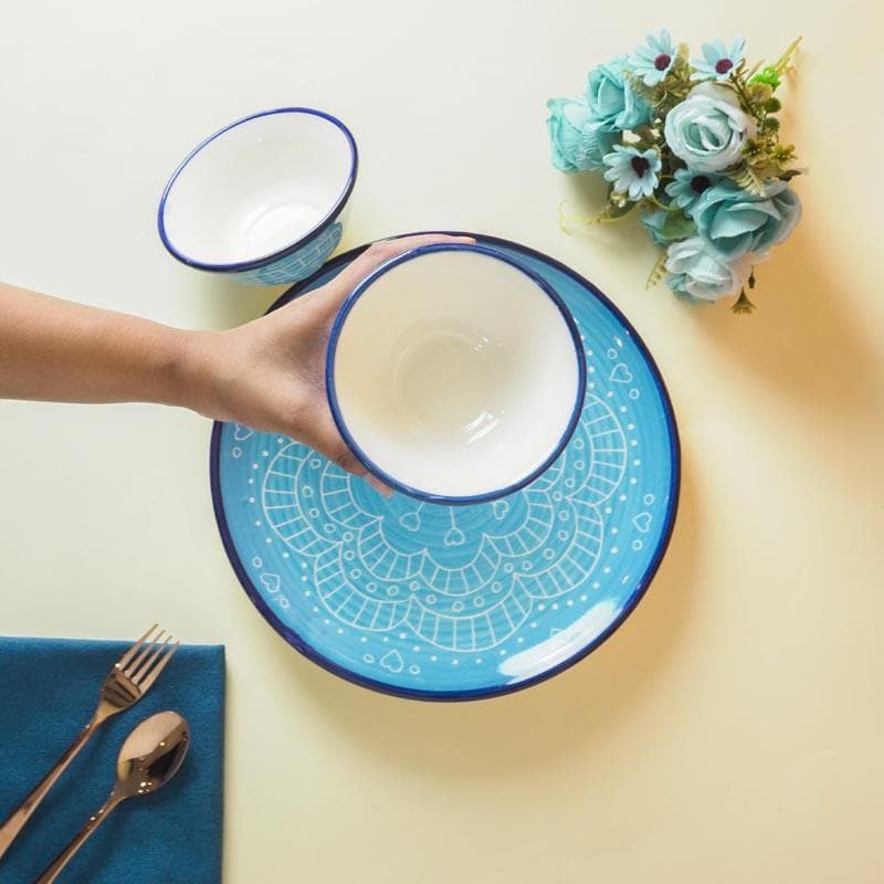 Buy Revista Mandala Plate With Bowl (Blue) Plate & bowl from Vaaree