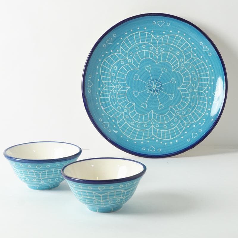 Buy Revista Mandala Plate With Bowl (Blue) Plate & bowl from Vaaree