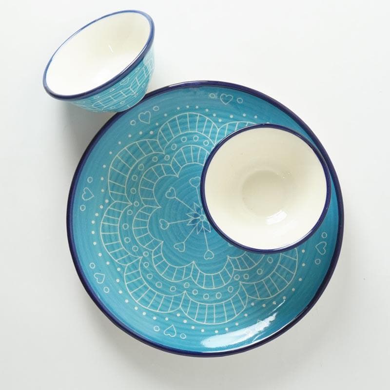 Buy Revista Mandala Plate With Bowl (Blue) Plate & bowl from Vaaree