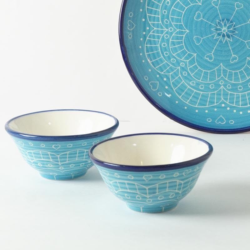 Buy Revista Mandala Plate With Bowl (Blue) Plate & bowl from Vaaree