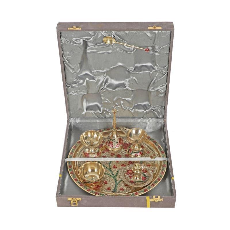 Buy Brass Meena Pooja Thali - Set Of Six Pooja Thali & Sets from Vaaree