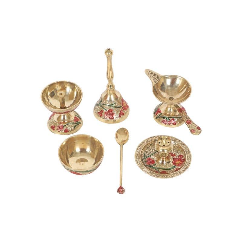 Buy Pooja Thali & Sets - Brass Meena Pooja Thali - Set Of Six at Vaaree online