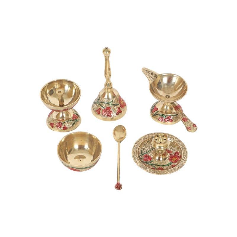 Buy Brass Meena Pooja Thali - Set Of Six Pooja Thali & Sets from Vaaree