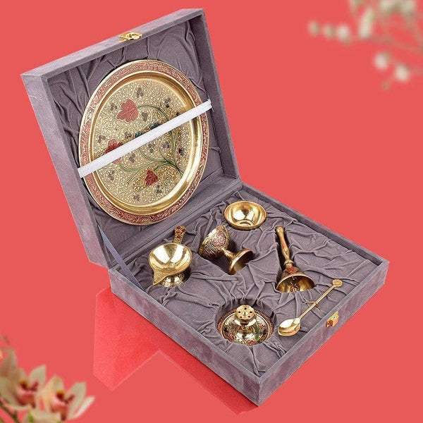 Buy Decorative Brass Puja Thali With Velvet Box Pooja Thali & Sets from Vaaree