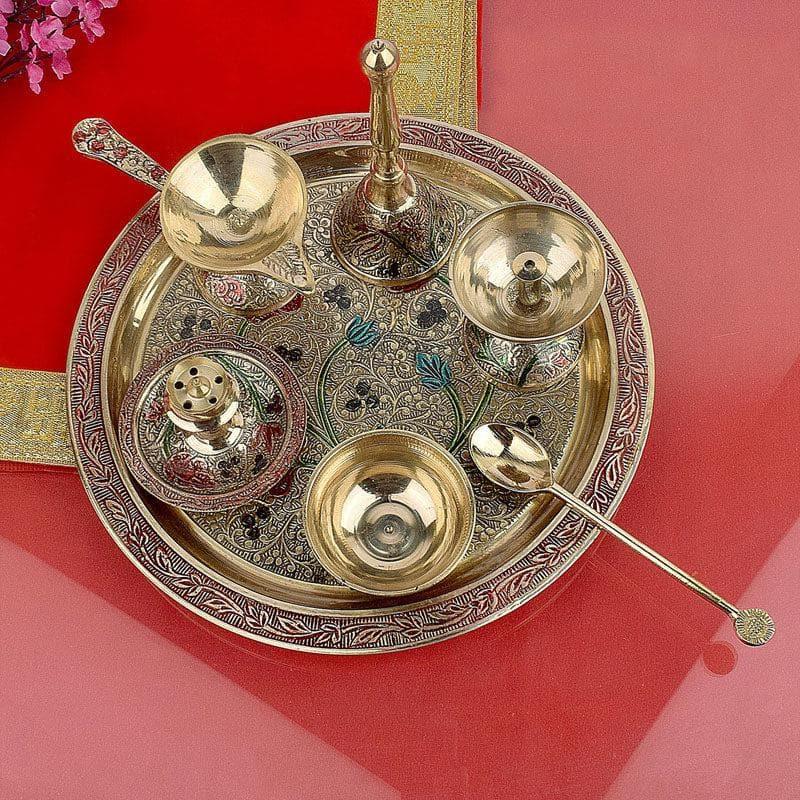 Buy Decorative Brass Puja Thali With Velvet Box Pooja Thali & Sets from Vaaree