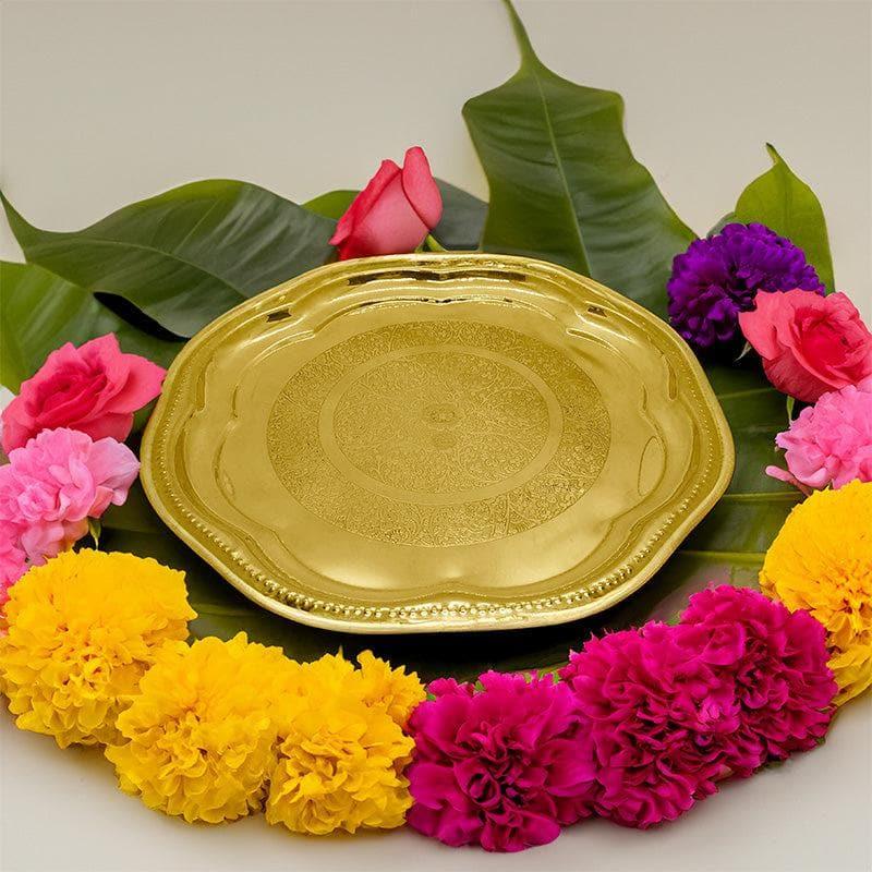 Buy Decorative Engraved Floral Brass Pooja Thali Pooja Thali & Sets from Vaaree