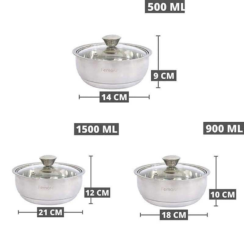 Bowl - Chocola Serving Pot (500, 900 & 1500 ML) - Set Of Three