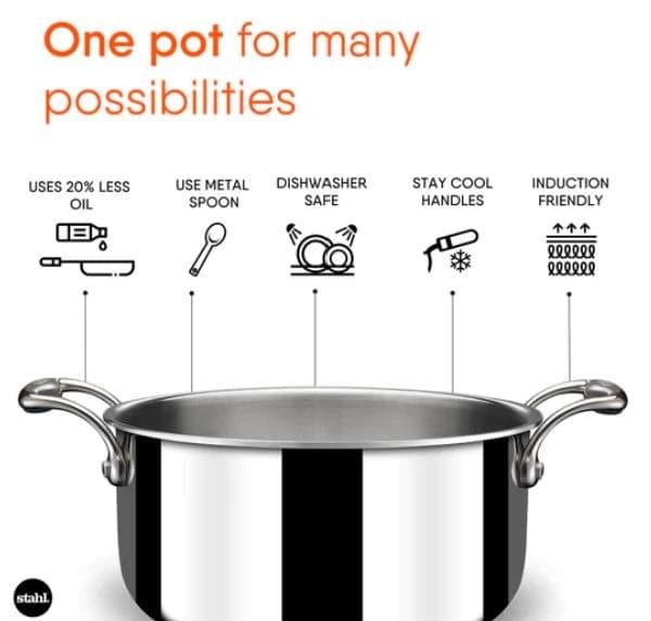 Cooking Pot - Stahl Kitchen Induction Safe Cooking Pot With Lid - 1000 ml/6 Inches