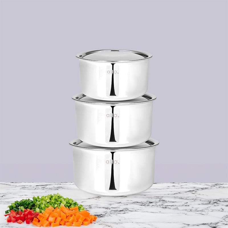 Buy Gusto Stainless Steel Pot (1700, 2700, 3800 ML) - Set Of Three Pateela from Vaaree