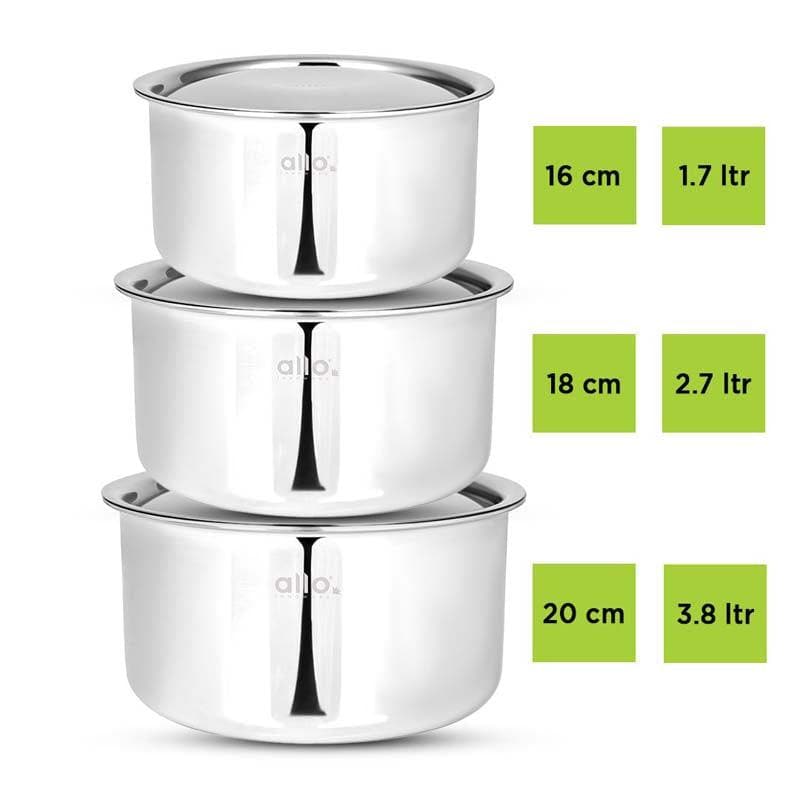 Buy Gusto Stainless Steel Pot (1700, 2700, 3800 ML) - Set Of Three Pateela from Vaaree