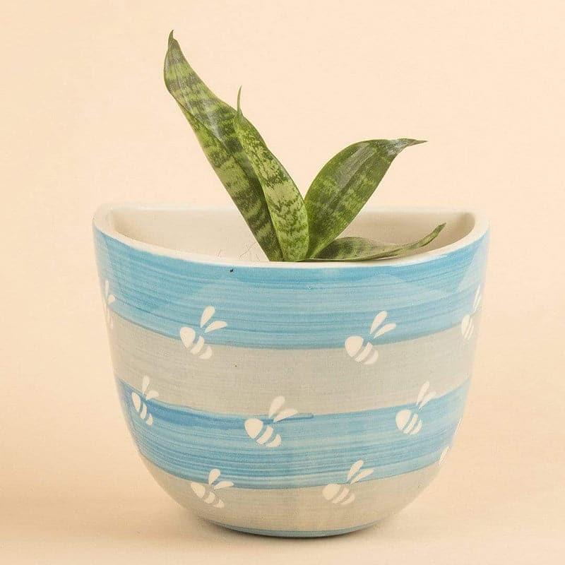 Buy Bees Knees Wall Ceramic Planter- Cerrulean Blue Pots & Planters from Vaaree