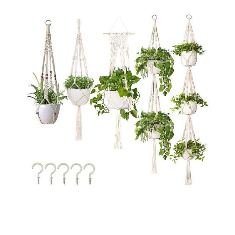 Pots & Planters - Boho Macrame Plant Hangers - Set Of Five