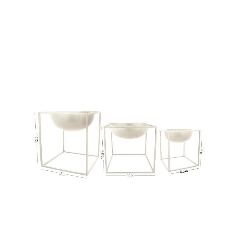 Buy Bowlish Metal Planter (White) - Set Of Three Pots & Planters from Vaaree