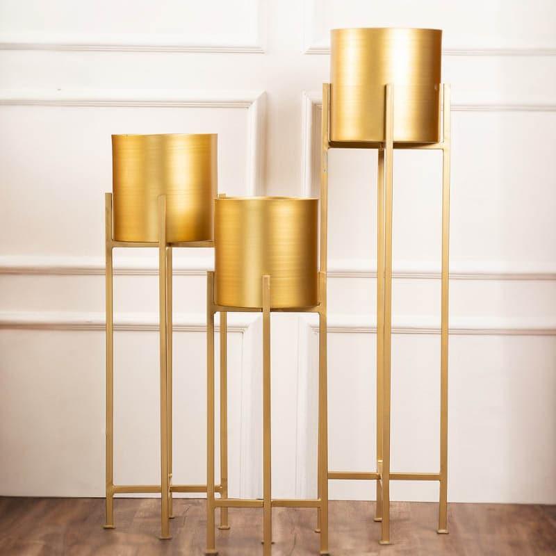 Buy Cyra Golden Metal Planters - Set Of Three Pots & Planters from Vaaree