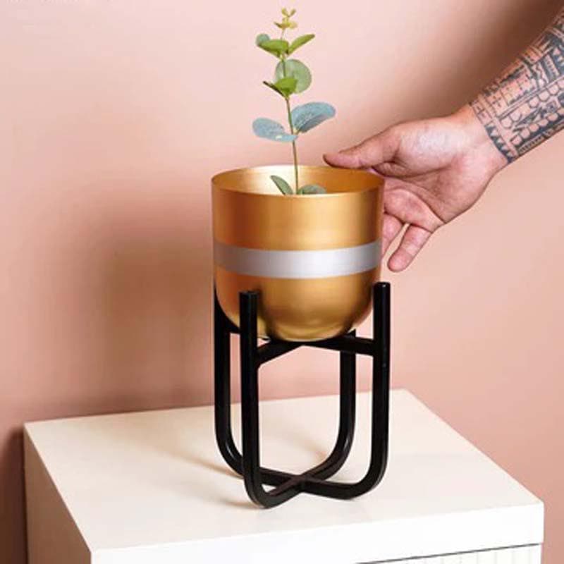 Buy Silver Lining Table Planter With Stand Pots & Planters from Vaaree