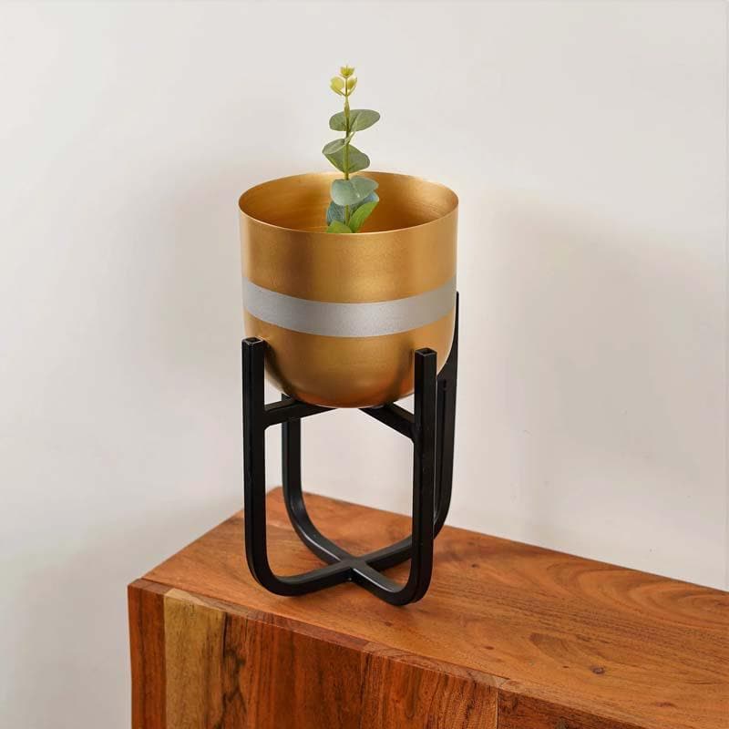 Buy Silver Lining Table Planter With Stand Pots & Planters from Vaaree