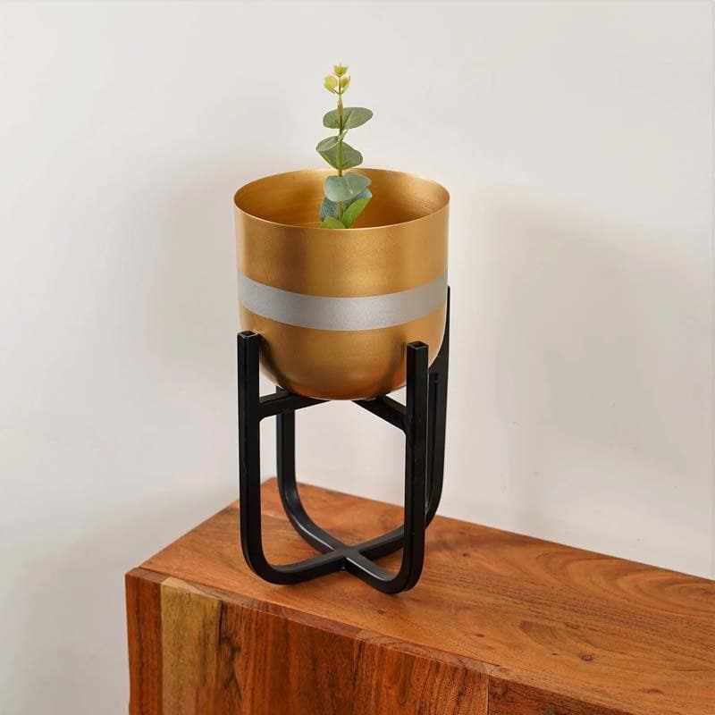 Buy Silver Lining Table Planter With Stand - Set Of Two Pots & Planters from Vaaree