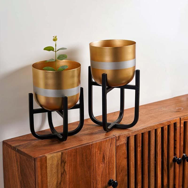 Buy Silver Lining Table Planter With Stand - Set Of Two Pots & Planters from Vaaree