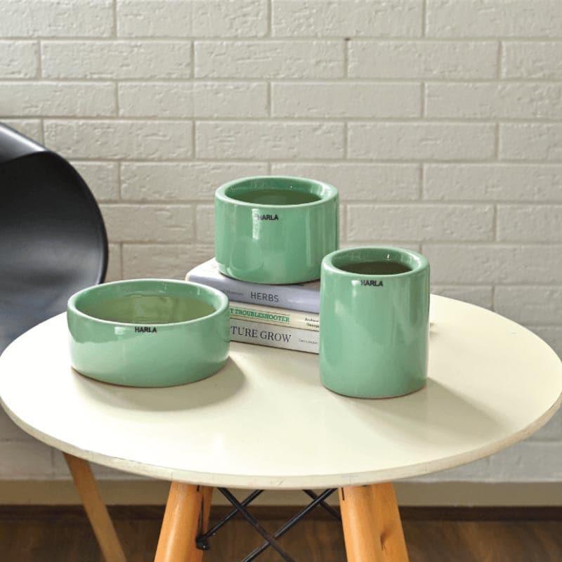 Buy Ugaoo Lilac Stories Ceramic Pot (Aqua Green) - Set Of Three Pots & Planters from Vaaree