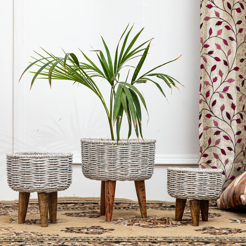 Buy Heartha Jute Planter (Grey) - Set Of Three Pots & Planters from Vaaree