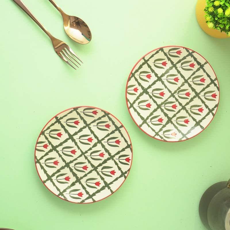 Buy Dianthus Ceramic Quarter Plates - Set Of Two Quarter Plate from Vaaree