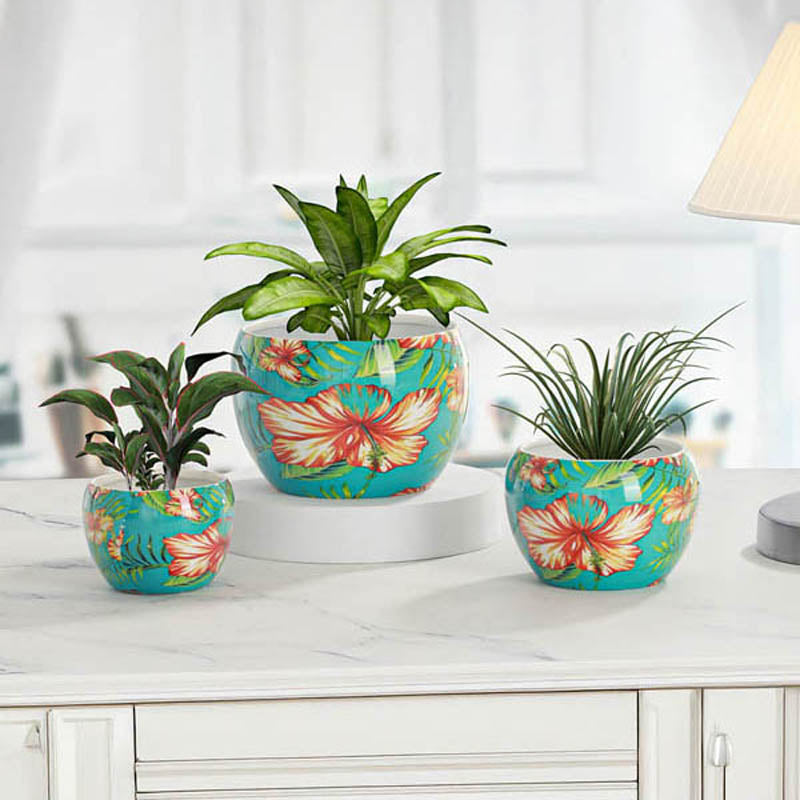 Buy Hibiscus Handcrafted Planter - Set Of Three Pots & Planters from Vaaree