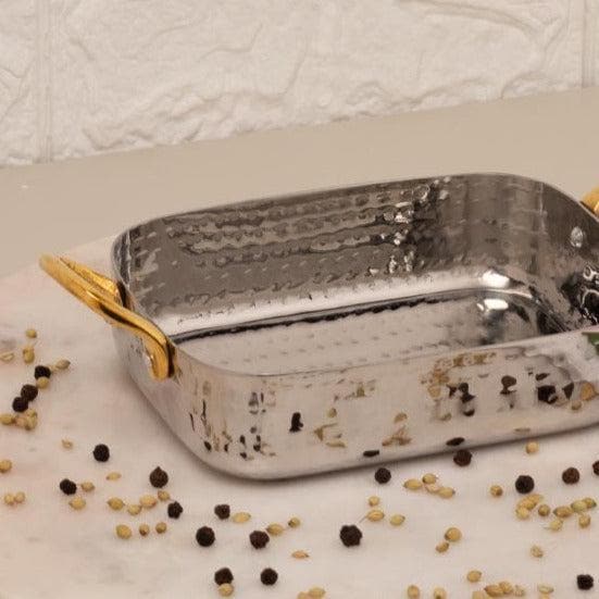 Buy Vintage Charm Hammered Rectangular Serving Pan - 800 ML Serving Bowl from Vaaree