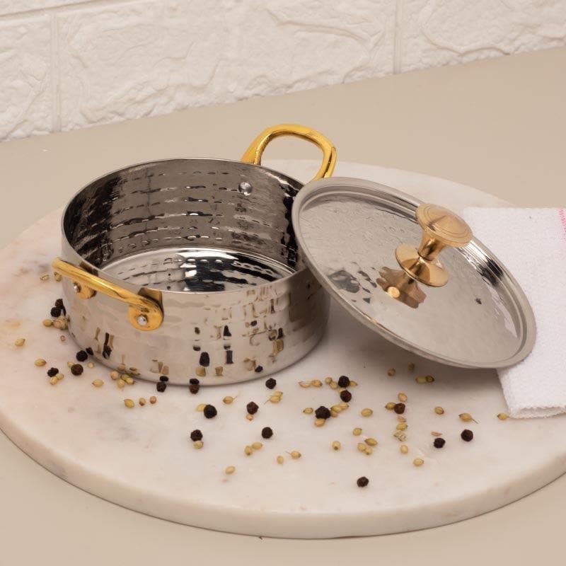 Buy Serving Bowl - Vintage Charm Hammered Round Serving Pot With Lid - 350 ML at Vaaree online