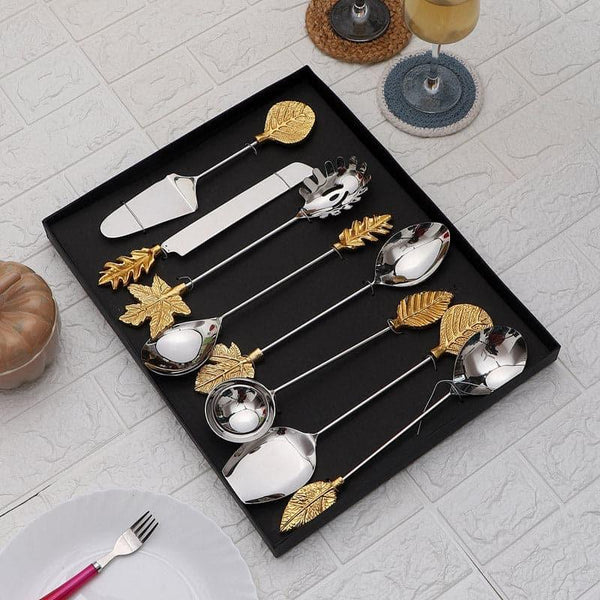 Buy Leafy Serving Spoon - Set Of Eight Serving Spoon from Vaaree