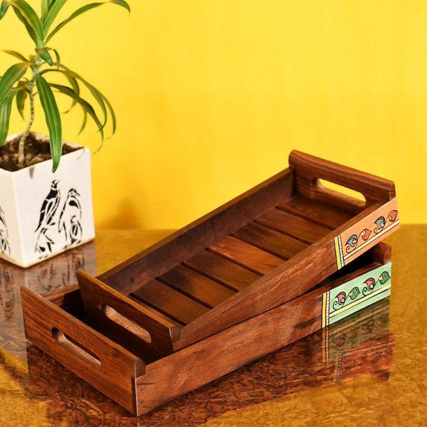 Buy Serving Tray - Aena Wooden Tray - Set Of Two at Vaaree online