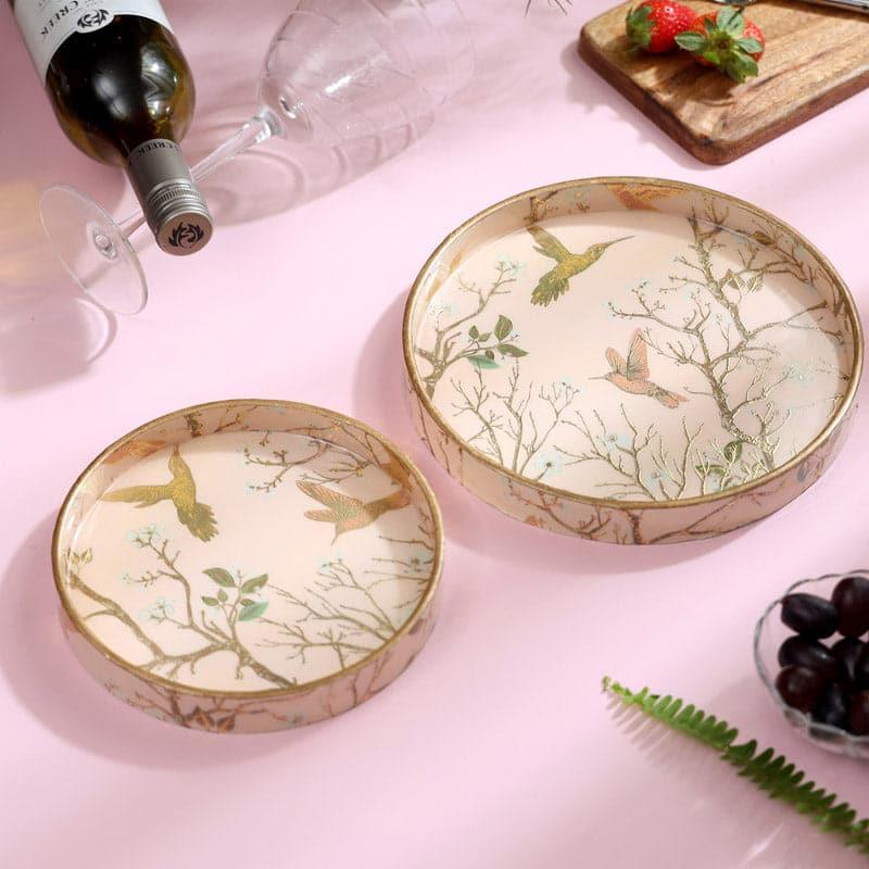 Buy Bird Chatter Round Serving Tray (Beige) - Set Of Two Serving Tray from Vaaree