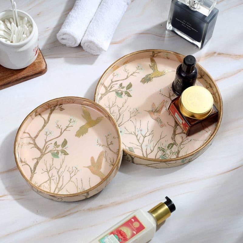 Buy Bird Chatter Round Serving Tray (Beige) - Set Of Two Serving Tray from Vaaree