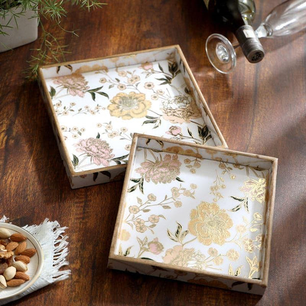 Serving Tray - Bluda Floral Square Serving Tray - Set Of Two