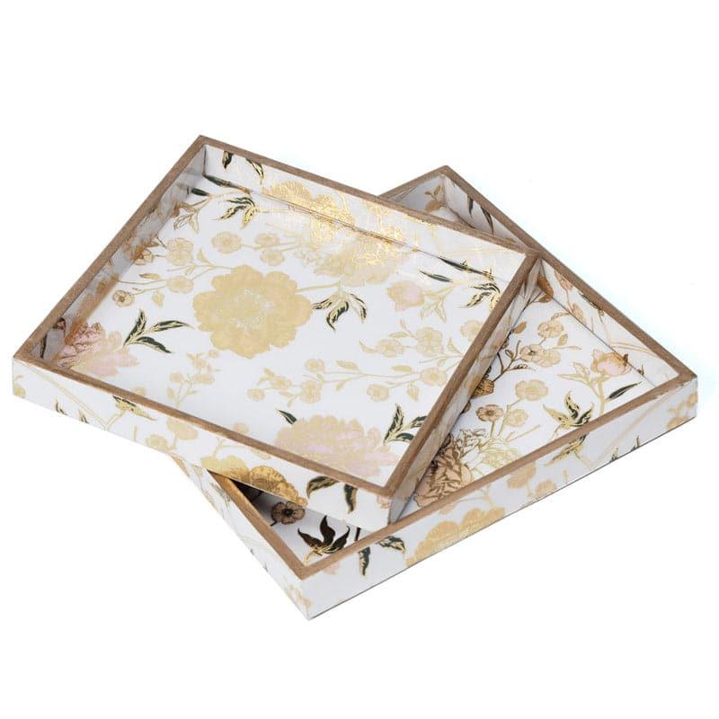 Serving Tray - Bluda Floral Square Serving Tray - Set Of Two