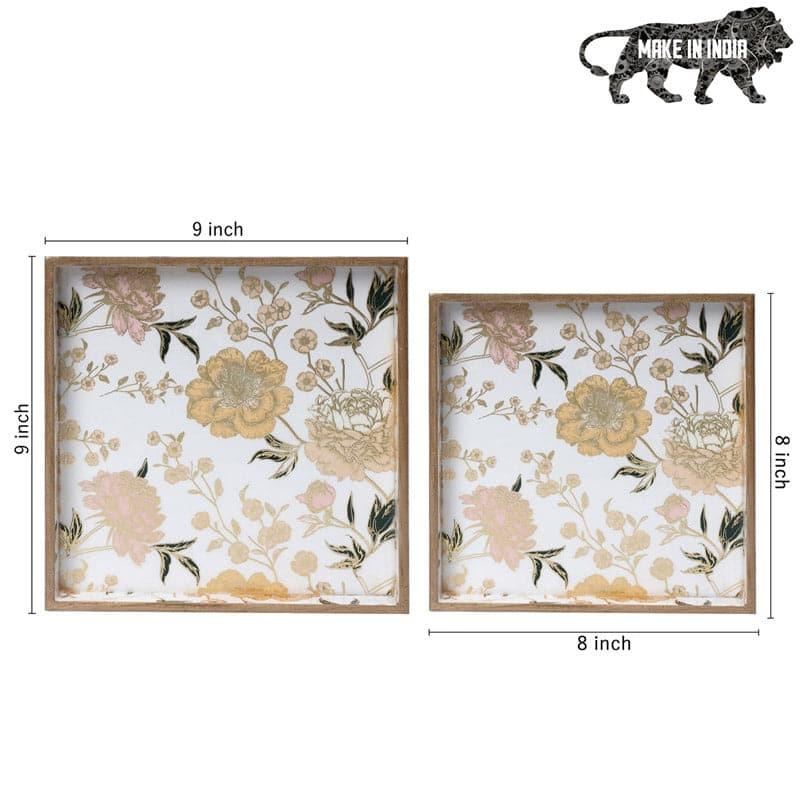 Serving Tray - Bluda Floral Square Serving Tray - Set Of Two