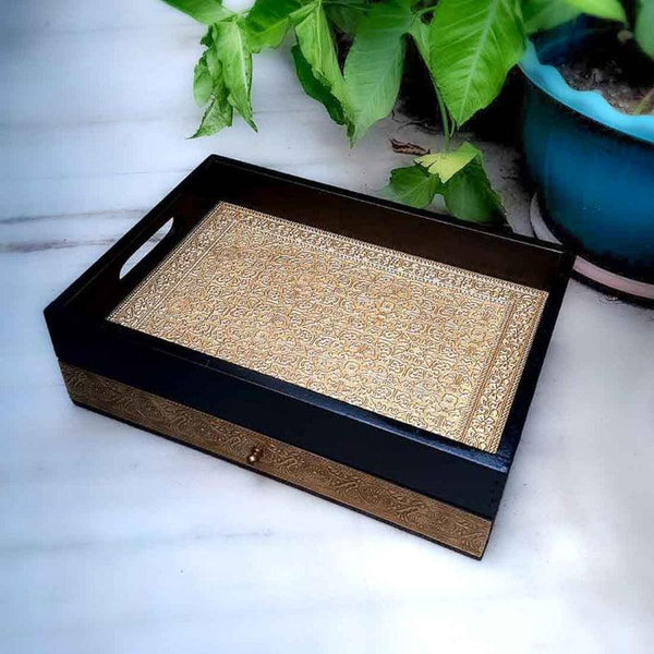 Serving Tray - Duvara Brass Tray With Drawers