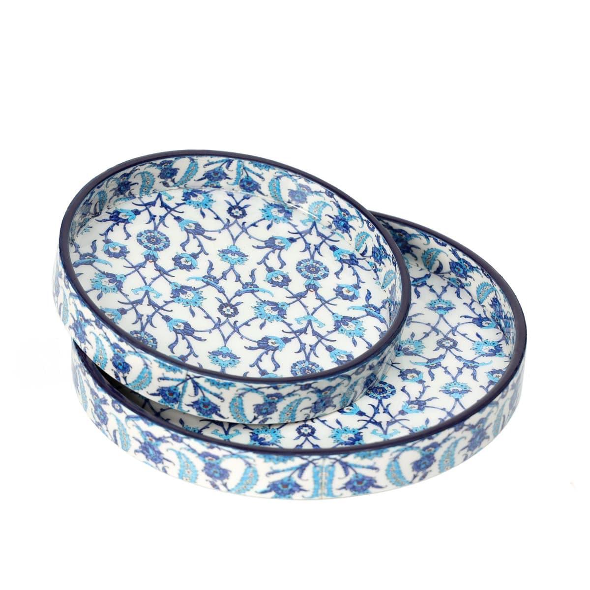 Buy Indigo Florets Circular Serving Tray - Set Of Two Serving Tray from Vaaree