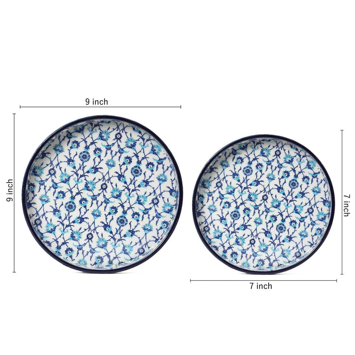 Buy Indigo Florets Circular Serving Tray - Set Of Two Serving Tray from Vaaree