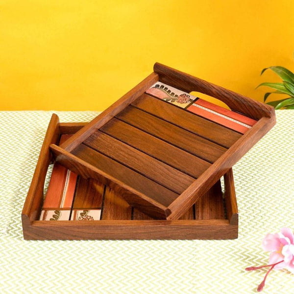 Buy Kuvalla Wooden Tray - Set Of Two Serving Tray from Vaaree