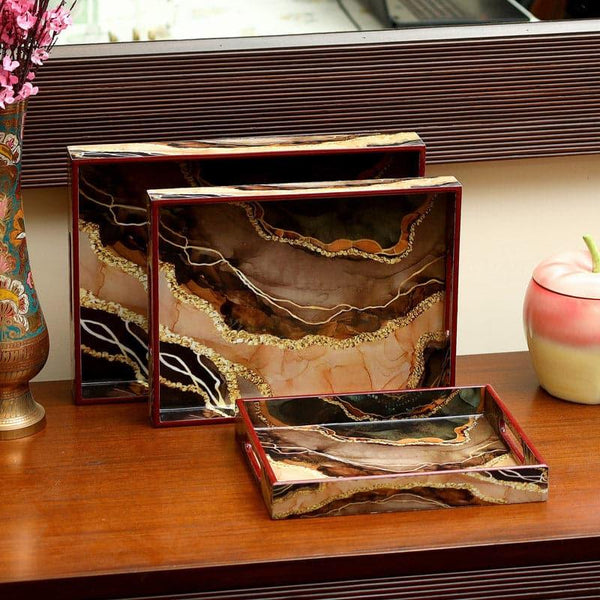 Serving Tray - Morsa Bark Marble Serving Tray - Set Of Three