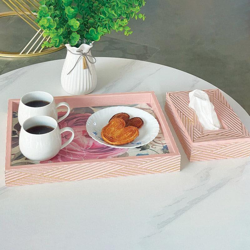 Serving Tray - Stripe Stride Tray &Tissue Box (Pink) - Set Of Two