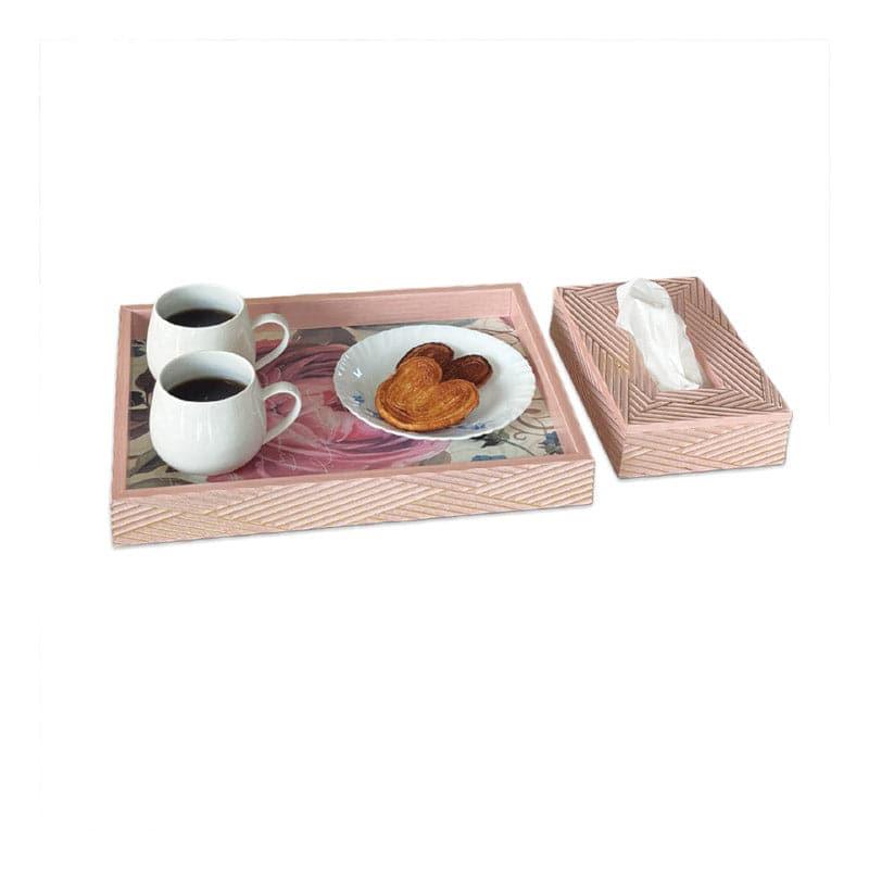 Serving Tray - Stripe Stride Tray &Tissue Box (Pink) - Set Of Two