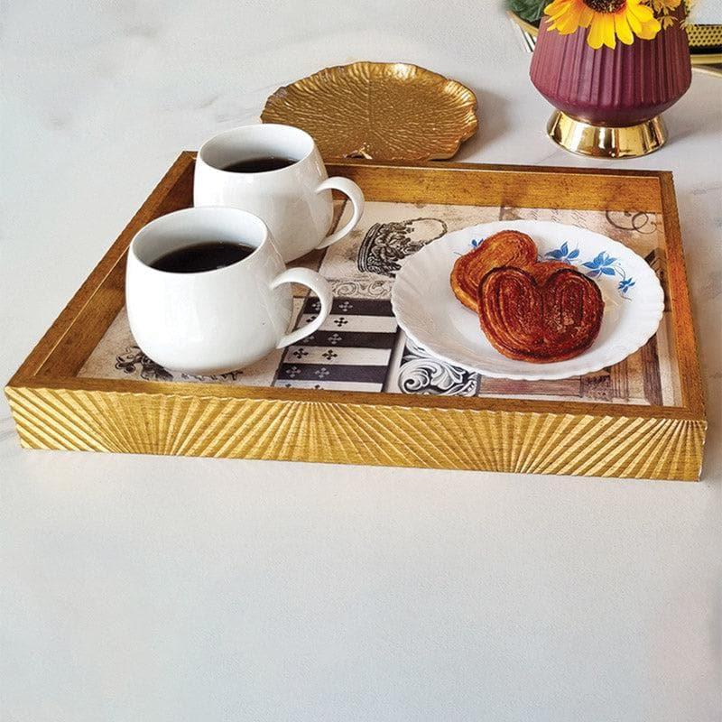 Buy Stripe Stride Wooden Tray - Gold Serving Tray from Vaaree