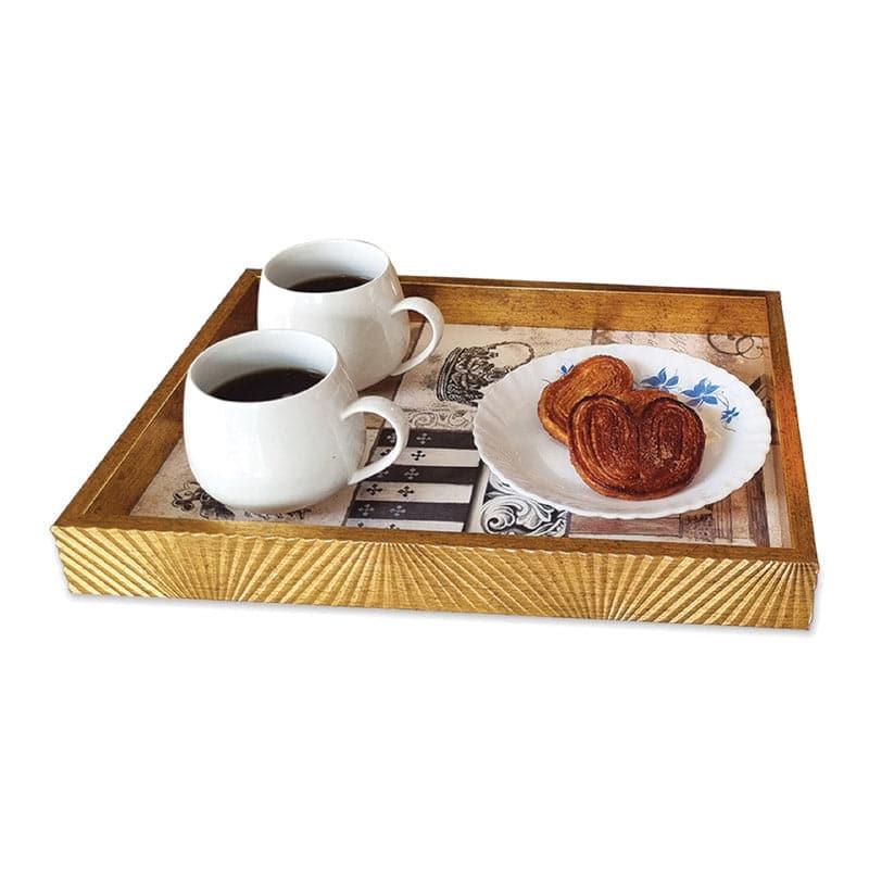 Buy Stripe Stride Wooden Tray - Gold Serving Tray from Vaaree