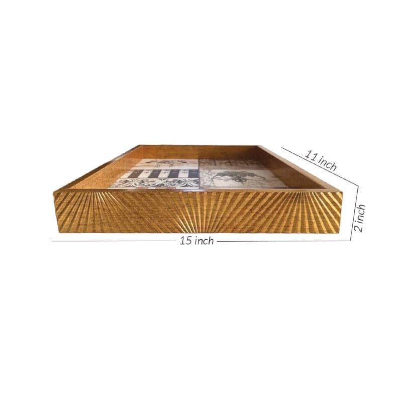 Buy Stripe Stride Wooden Tray - Gold Serving Tray from Vaaree